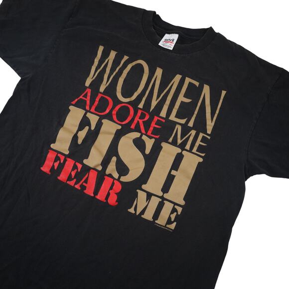 Vintage "Womens Adore Me, Fish Fear Me" Graphic T Shirt - Picture 2 of 8